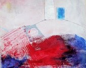 Contemporary Landscape Painting SNOWY MOUNTAIN modern fine art snow scene progressive intuitive red blue mixed media affordable art 9x8"