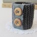 Knit Candle Holder- handmade with linen trim and wooden buttons
