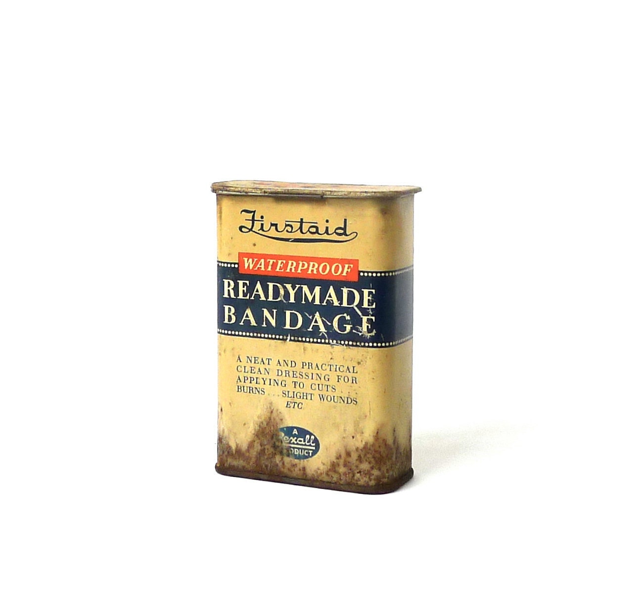 Rexall First Aid Bandage Tin 1940s