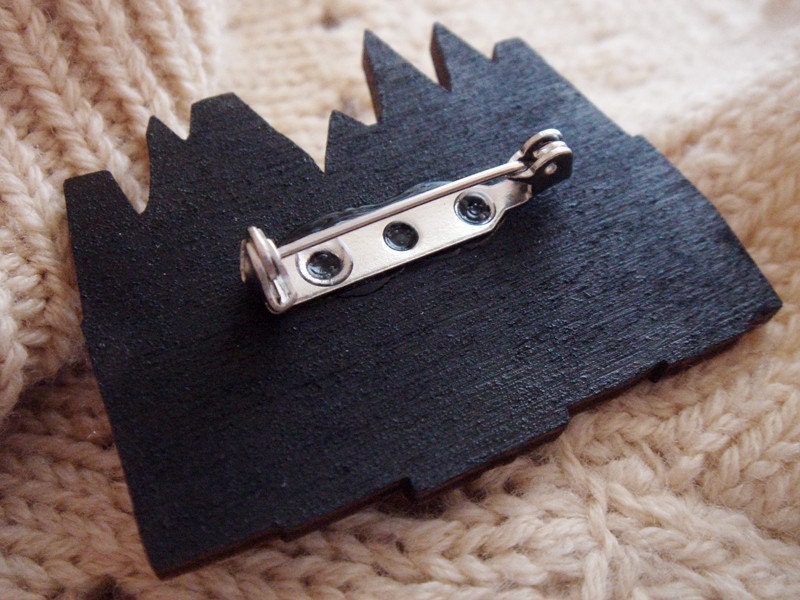 Houses Wooden Brooch