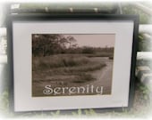 Sepia Black and White Photo SERENITY Framed Coastal Beach Marshland Nature Art - Beach Home Decor