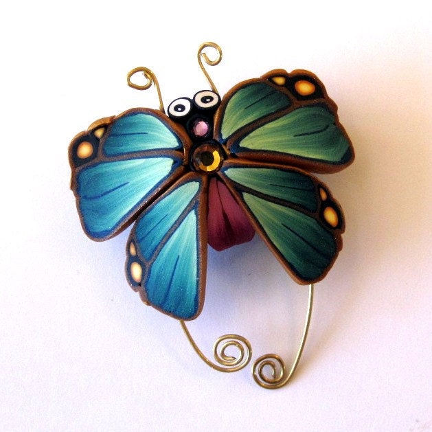 Teal and bright Pink  Butterfly Bug Pin/Brooch