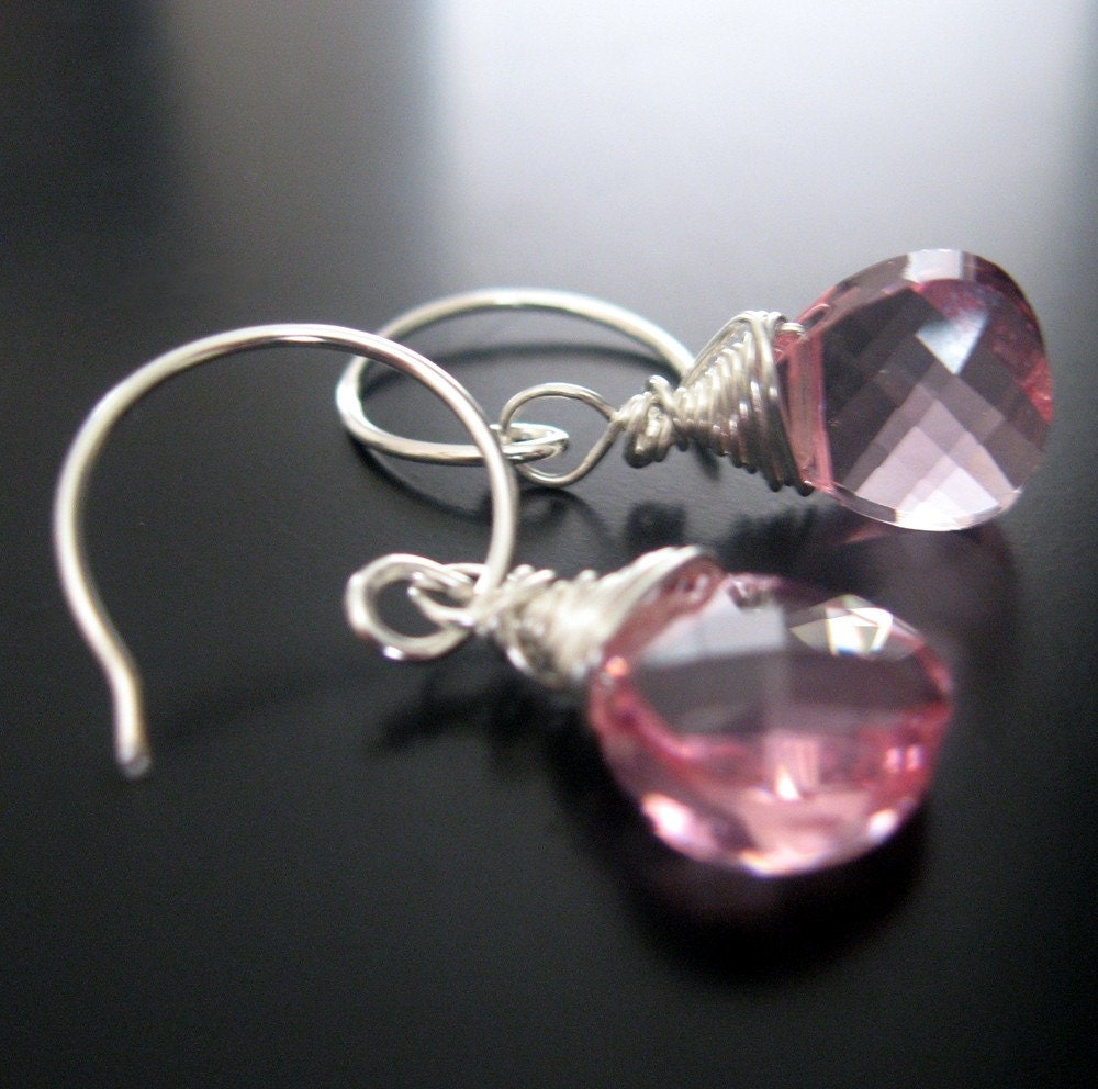 pink swarovski crystal and sterling earrings
