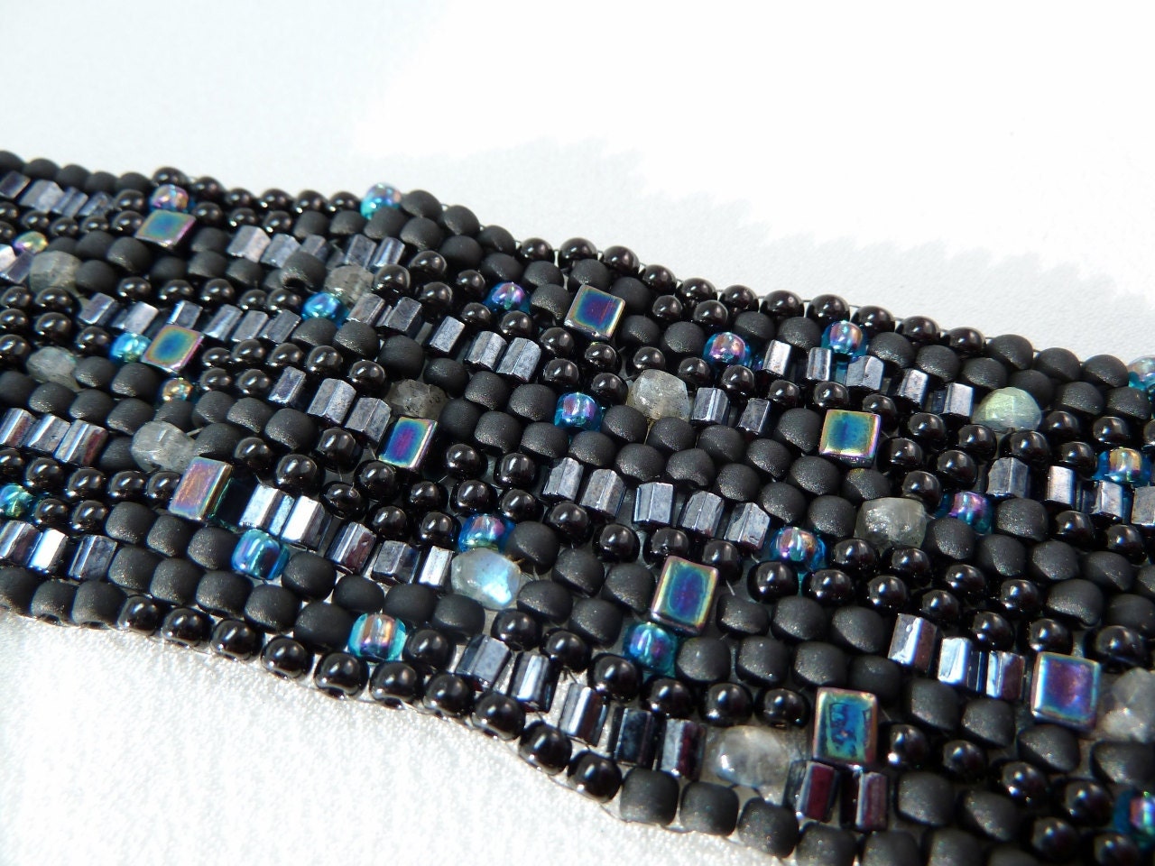 Starry Night Sculptural Freeform Beadwoven Cuff Bracelet