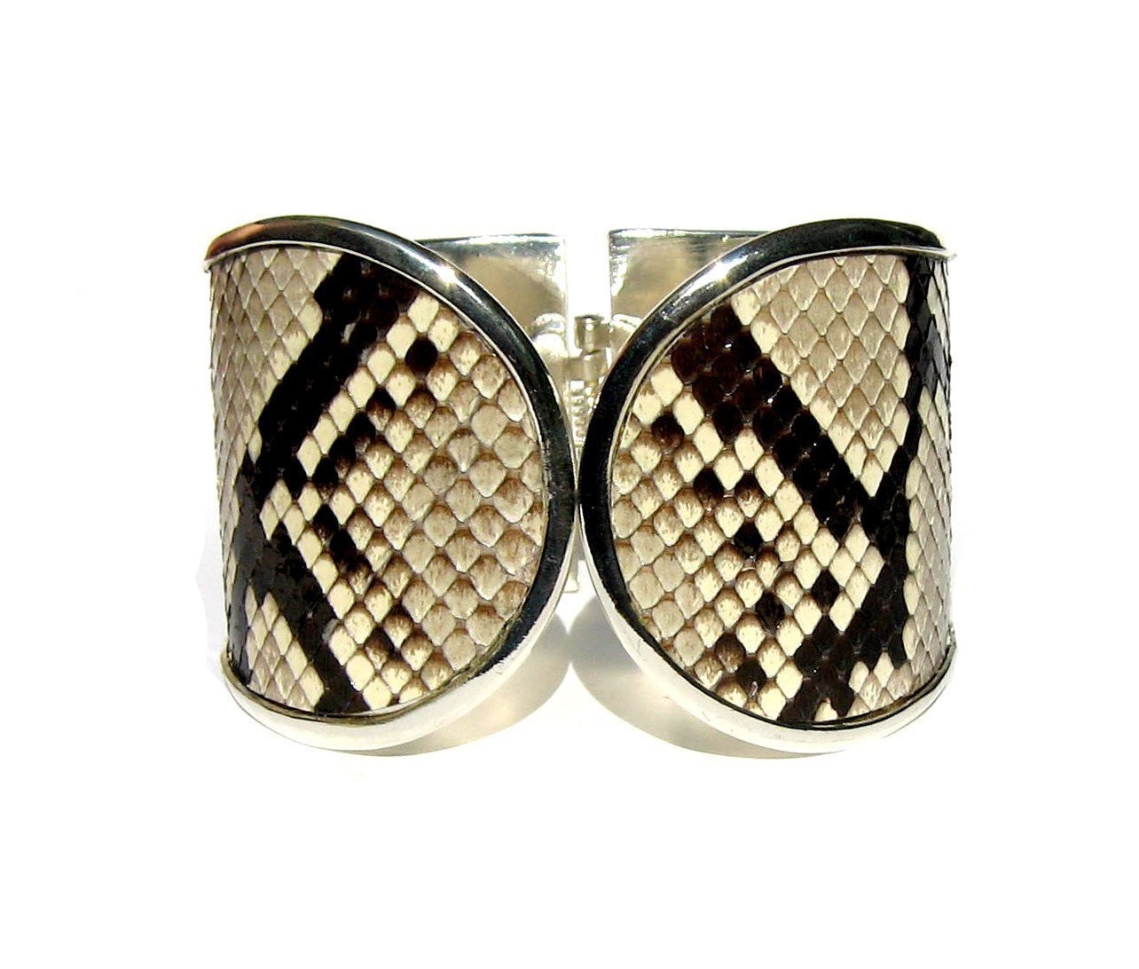 Natural Snakeskin Silver Capped Cuff Bracelet - by UNEARTHED