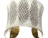Snakeskin Silver Lined Cuff Bracelet ( White Honeycomb Diamond Cut ) - by UNEARTHED