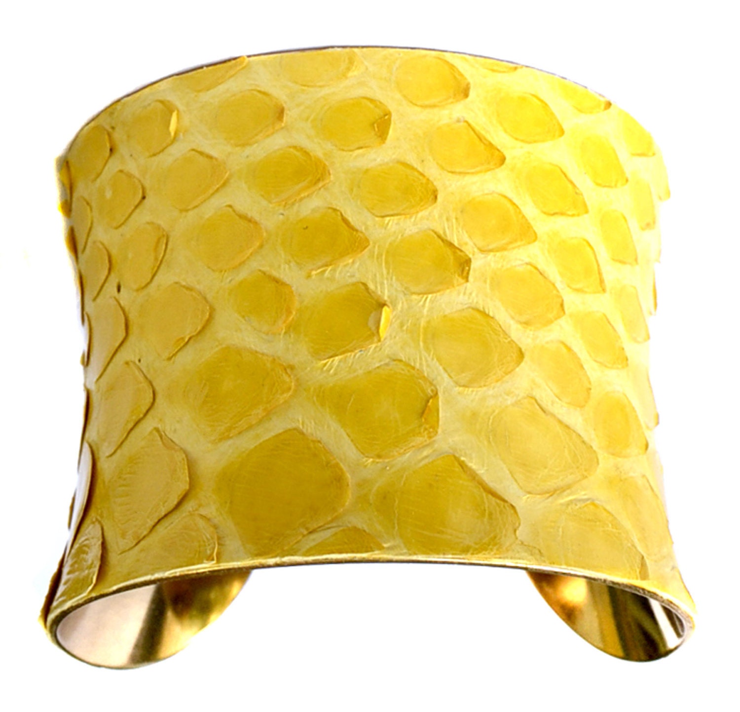 Yellow Snakeskin Gold Lined Cuff Bracelet - by UNEARTHED