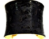 Black Laser Cut Quilted Italian Patent Leather Cuff Bracelet - by UNEARTHED