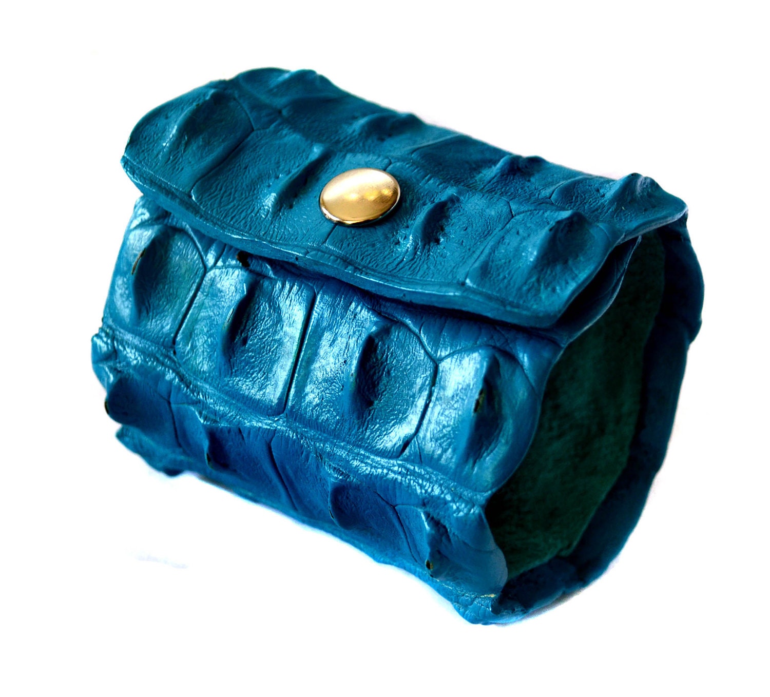 Oversized Alligator Tail Cuff Bracelet in Aqua - by UNEARTHED