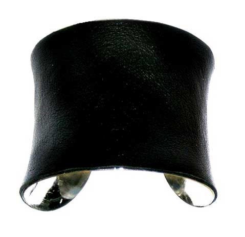 Black Leather Silver Lined Cuff Bracelet  - by UNEARTHED