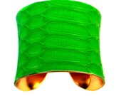 Neon Green Matte Snakeskin Gold Lined Cuff Bracelet - by UNEARTHED