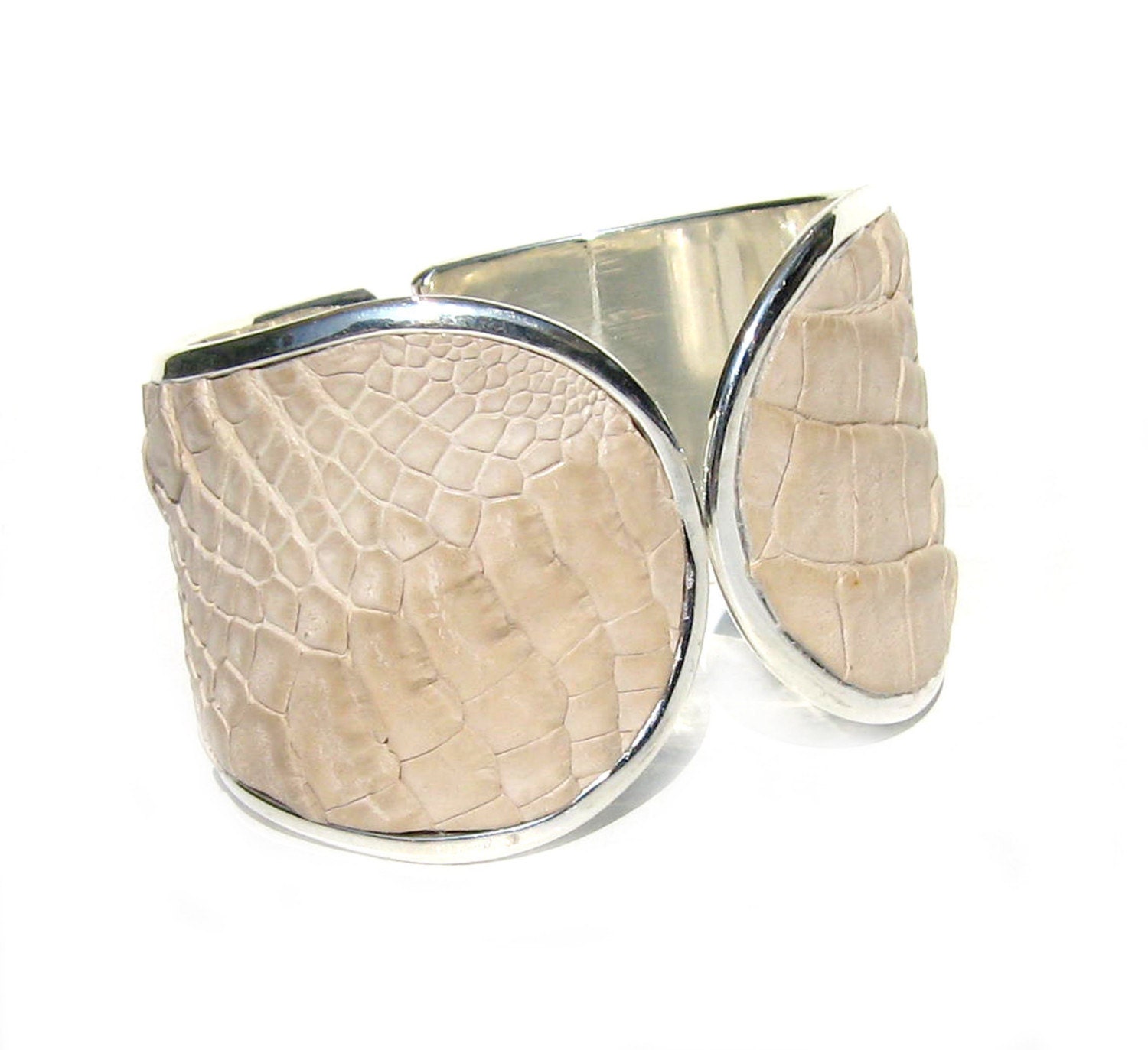 White Alligator Silver Capped Cuff