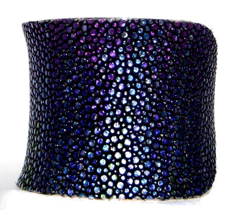 Metallic Blue Streaked Genuine Stingray Cuff Bracelet - LIMITED EDITION