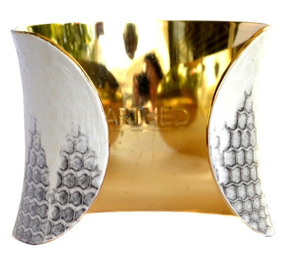 Snakeskin Cuff Bracelet - Gold Lined White Honeycomb Cathedral Cut by UNEARTHED