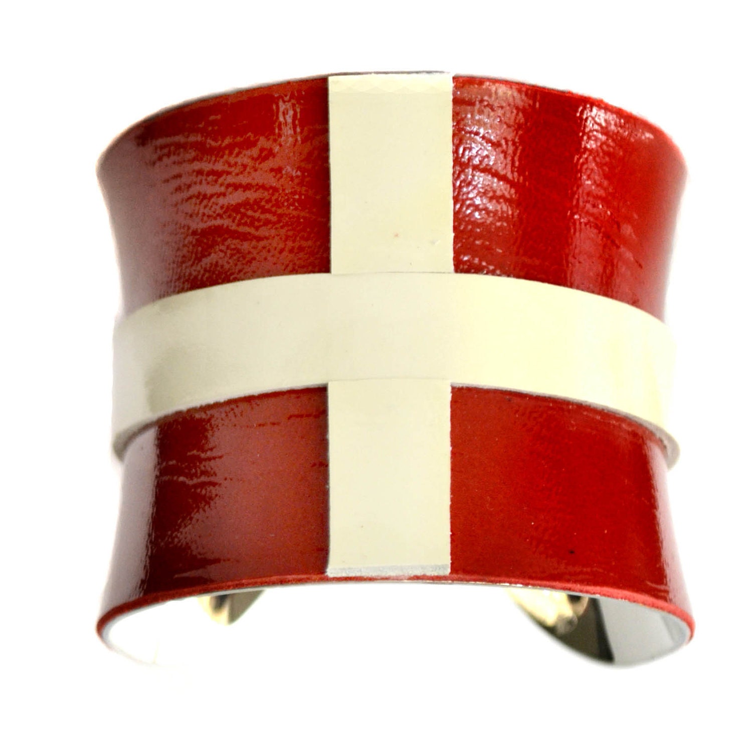 Red and Ivory Patent Leather Cuff Bracelet - by UNEARTHED