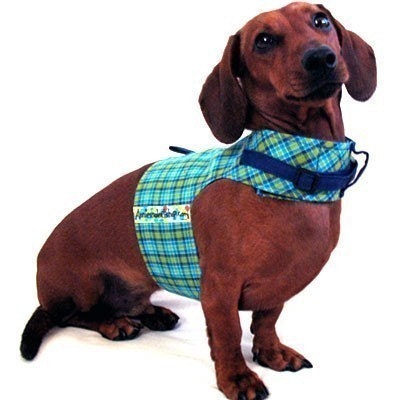 Eco Dog Harness - Renewable Blue Green Plaid Cotton - Small