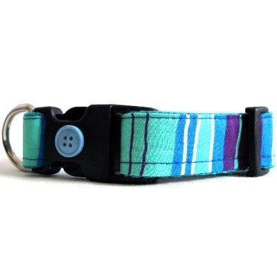 Eco Dog Collar - Renewable Aqua Blue Purple Stripe Cotton