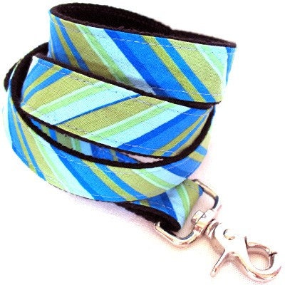 Eco Dog Leash - Renewable Aqua Blue Stripe Cotton