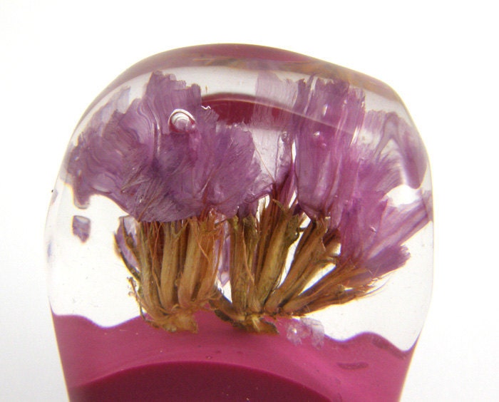 Pink Flowers and Fuchsia Resin Ring