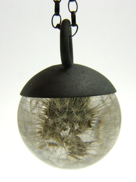 Dandelion Resin and Silver Necklace, Small Dandelion pendant, dandelion necklace