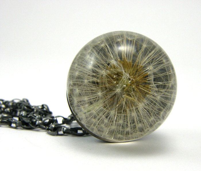 Dandelion Resin and Silver Necklace, Small Dandelion pendant, dandelion necklace