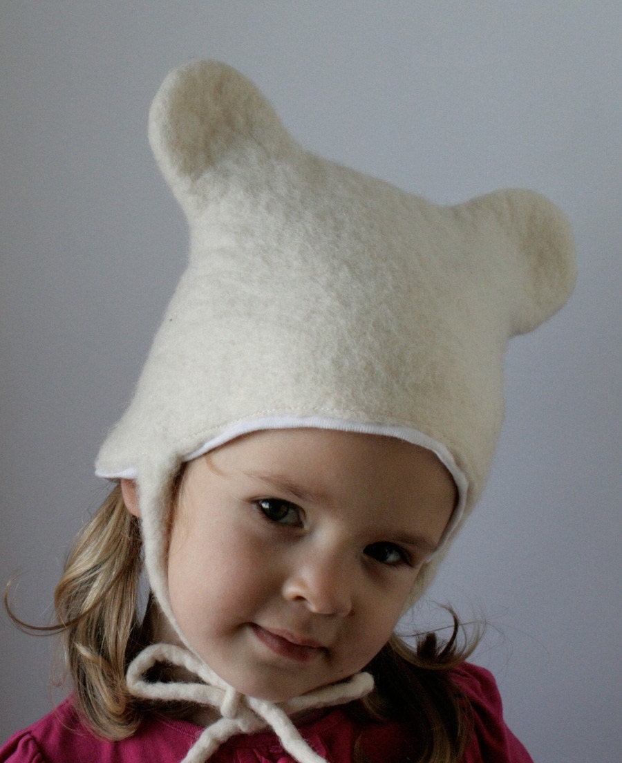 Bear Hat -- Hand Felted Wool -- Size 2/3 Years