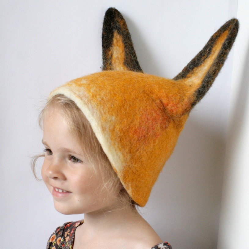 Fox Hat - Hand Felted Wool - Size Medium / Large