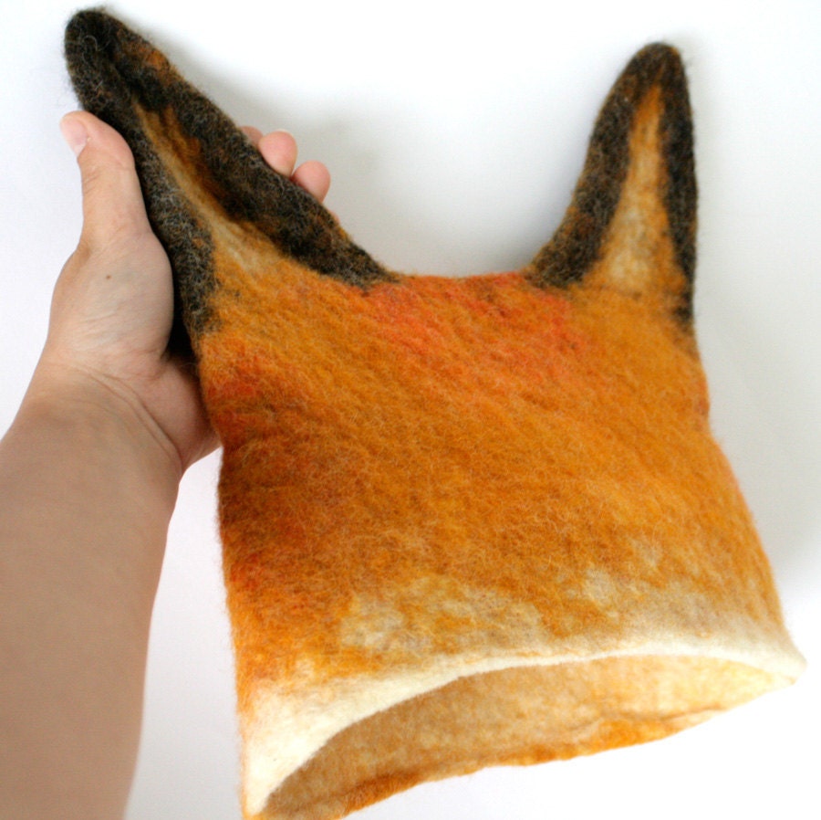 Fox Hat - Hand Felted Wool - Size Medium / Large