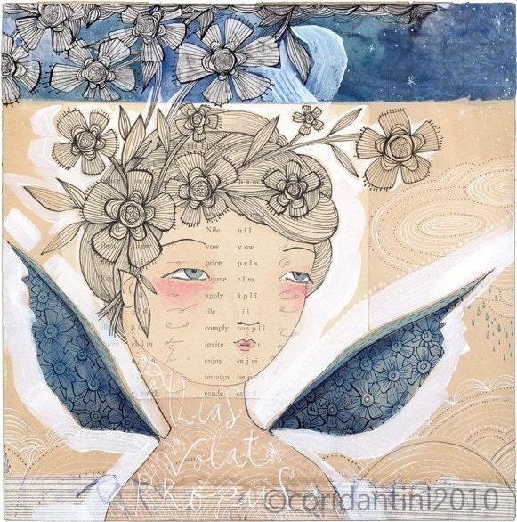 inspiratiolnal painting - portrait of a woman - watercolor - ink - 8 x 8 - limited edition archival print by cori dantini