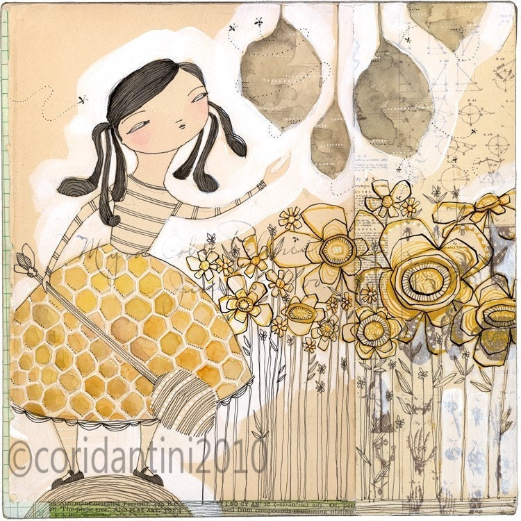 watercolor painting of a bee keepter - 8 x 8 inch limited edition archival print by cori dantini