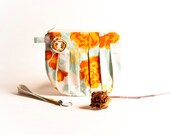 Bridesmaid Gift Idea, Pleated Wristlet, Clutch, Aqua Orange Rosebud, Bridal Wedding Clutch, Wristlet, Pouch, Purse by Lolos