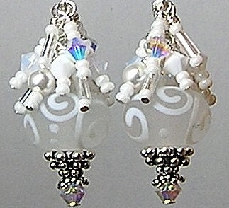 Glitterbug Originals IT'S A NICE DAY FOR A WHITE WEDDING Handmade Lampwork WHITE FUNFETTI Art Glass Earrings For The Bride SRAJD