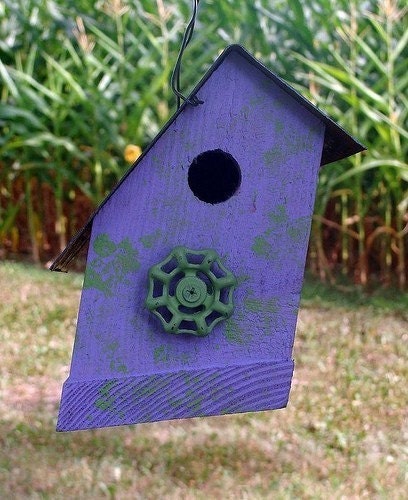 Rustic Cottage Lavender Birdhouse Vintage Green Faucet Perch Quirky Design