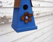 Gift for Her Rustic Birdhouse Metal Flower Recycled Iron from the Farm Monaco Blue