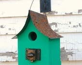 Emerald Green Rustic Cottage Birdhouse Decorative Hanging Bird House Industrial Garden & home