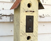 Recycled Rustic Birdhouse Butter Yellow Bird House Farmhouse Cottage French Country Beach Home and Garden Decor
