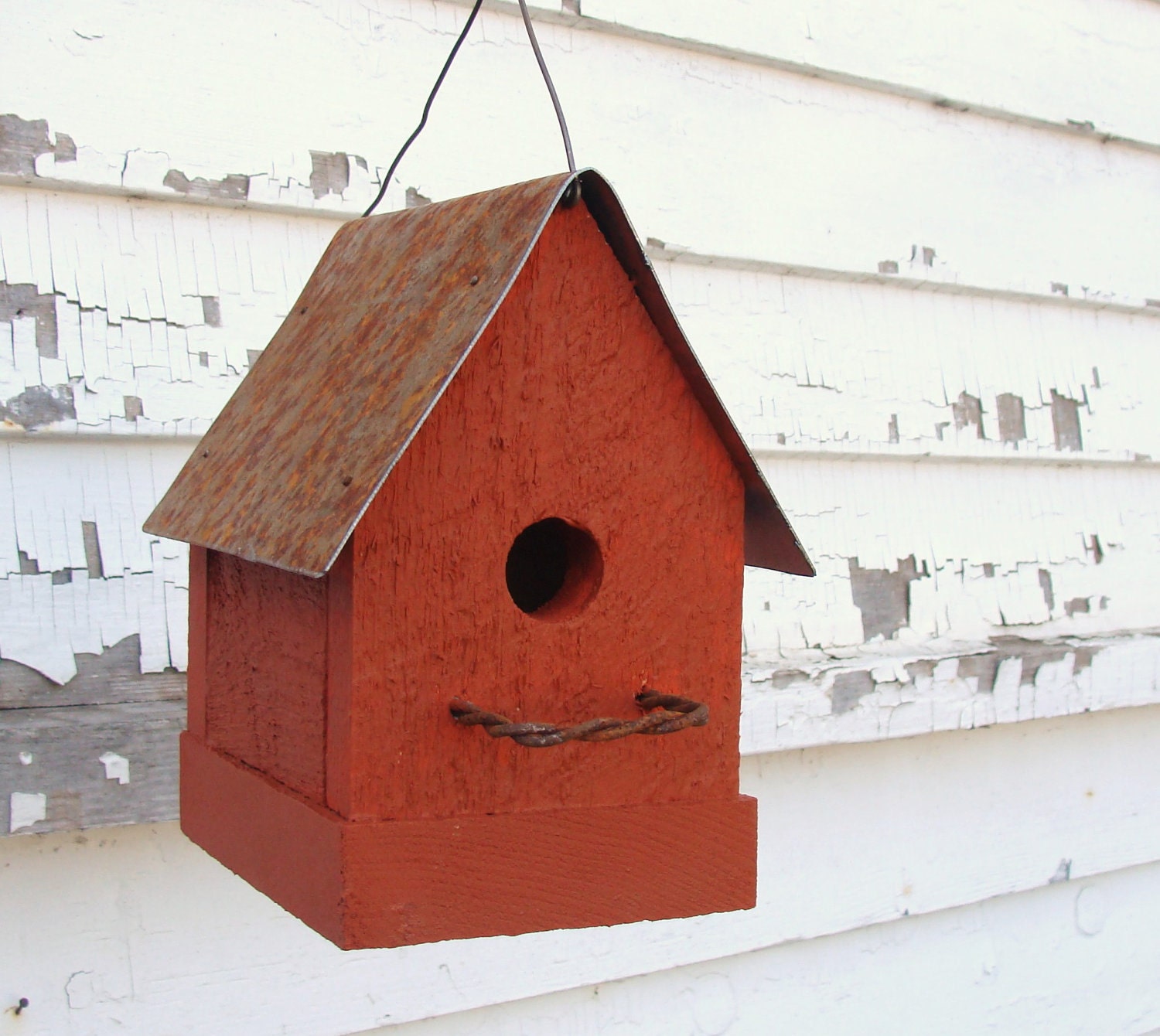 Rustic Cottage Chic Orange Birdhouse Decorative Wooden Bird House Garden Decor Mothers Day Gift Simple Sweet Adorable