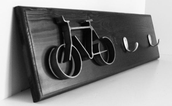 Key Hook Rack Metal Bike Art Sculpture Bike Wall Hanging Organizer for Home Office Dorm Room Modern Black & Silver