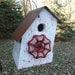 White Birdhouse Recycled Red Faucet Rustic Quirky Cottage Chic