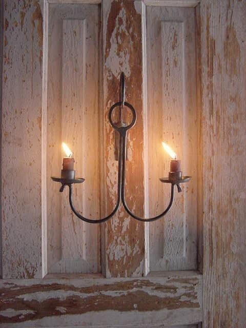 Wall Primitive Early Metal Lighting Hanging Candle Holder Lighting Handmade Forged by Blacksmith