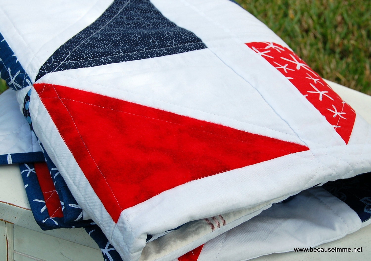 Nautical Beach Lap Quilt - Red, Blue, White Cottage Lap, Baby, or Toddler Quilt for boy or girl, home
