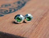 Tsavorite garnet earrings - emerald green - tiny stud earrings - recycled sterling silver - January or May birthstone -  Tiny Sweeties