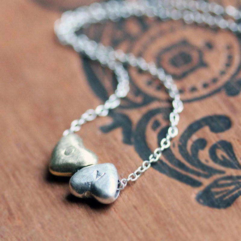 Personalized sweetheart bracelet - custom initials - hand stamped - recycled 10k gold - sterling silver - ready to ship