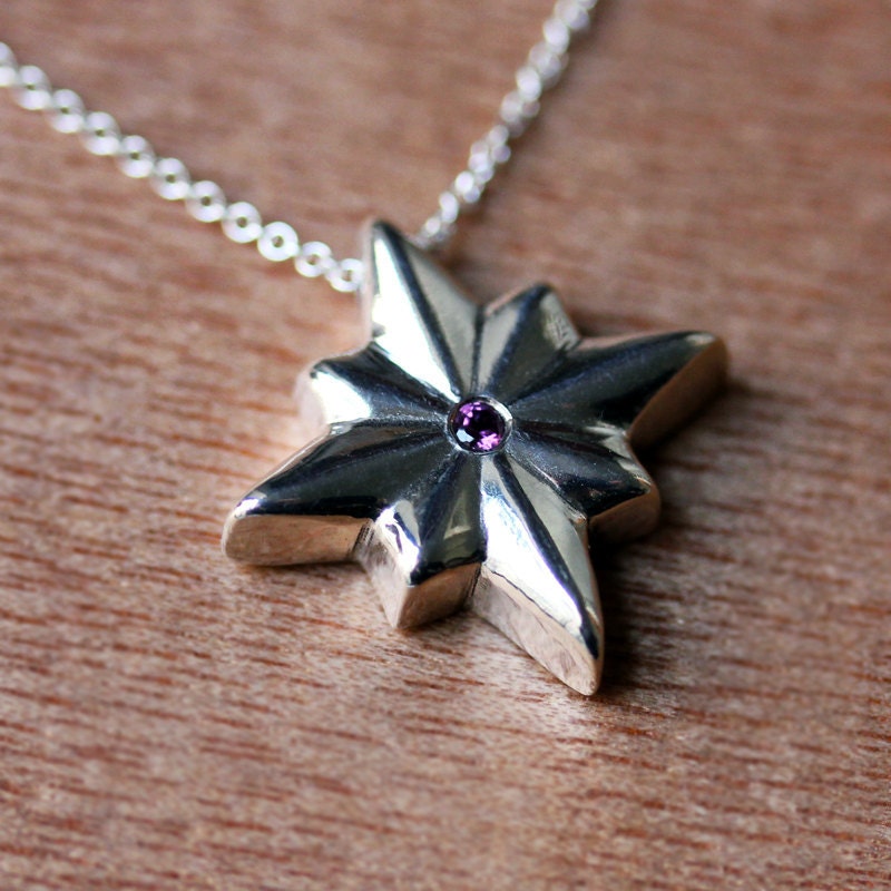 Star necklace - pink sapphire - new mom gift - recycled sterling silver - Baby Stella