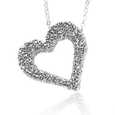 Big heart necklace - recycled sterling silver - textured - hand carved - gift for her -Wink collection