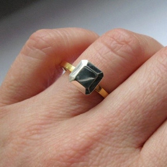 READY TO SHIP, Modern alternative engagement ring eco friendly sterling silver 14k yellow gold plated, size 8