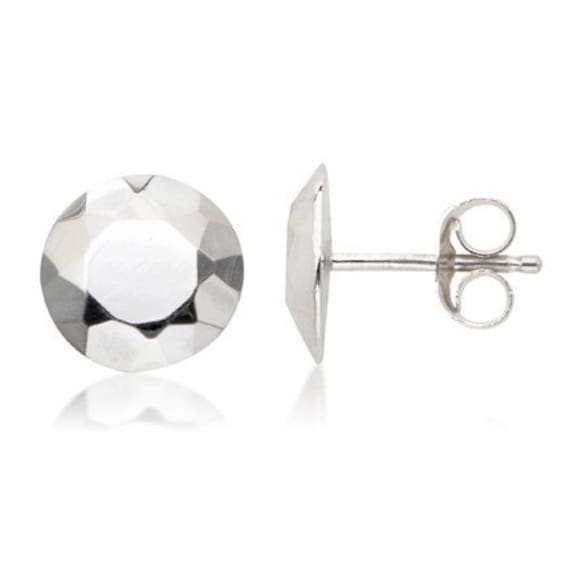 Silver stud earrings - geometric jewelry - faceted metal diamond studs - recycled sterling silver - Modern Rock Brilliant Studs