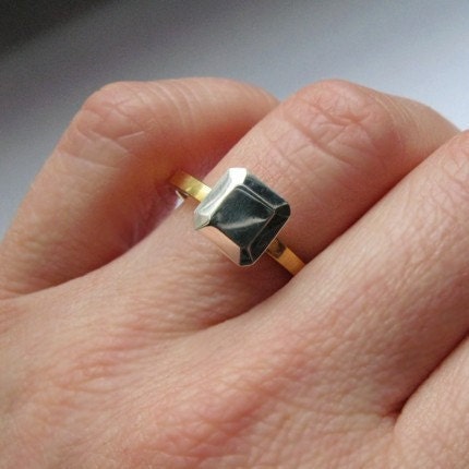 READY TO SHIP, Modern alternative engagement ring eco friendly sterling silver 14k yellow gold plated, size 8