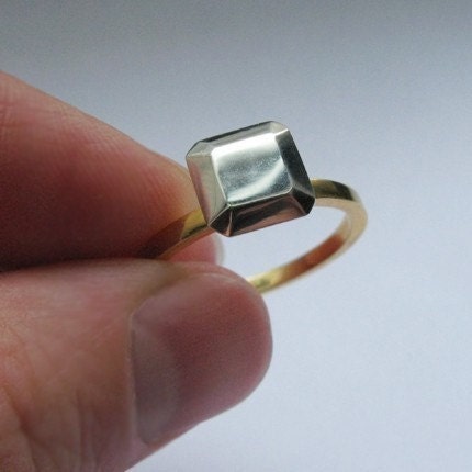 READY TO SHIP, Modern alternative engagement ring eco friendly sterling silver 14k yellow gold plated, size 8