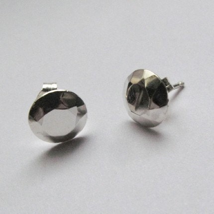 Silver stud earrings - geometric jewelry - faceted metal diamond studs - recycled sterling silver - Modern Rock Brilliant Studs